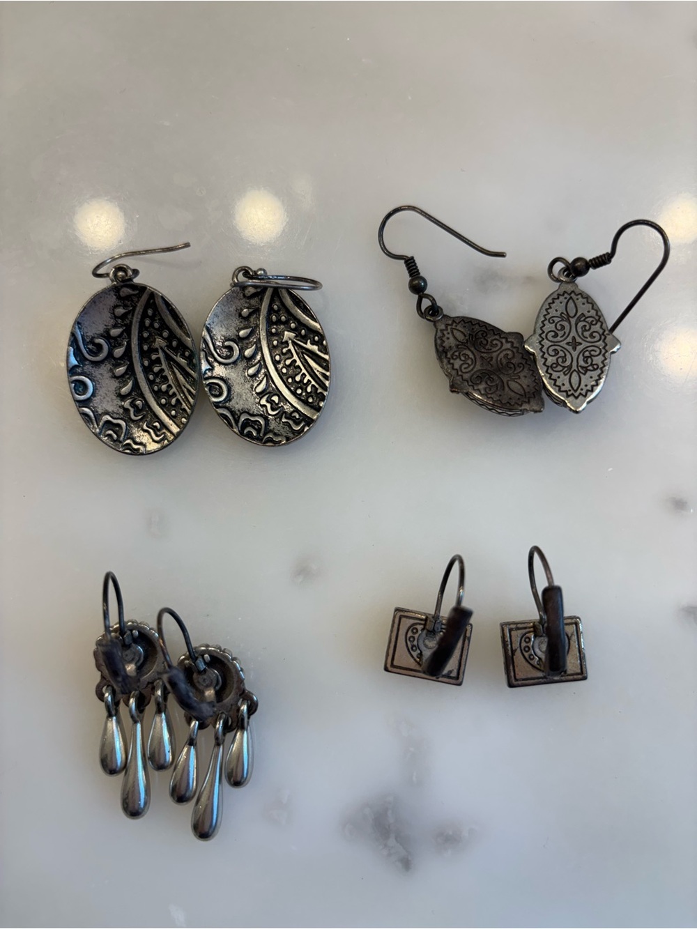 Vintage Brighton Mixed Metal Dangle Earrings Set in Silver and Gold Tones - Picture 2 of 2